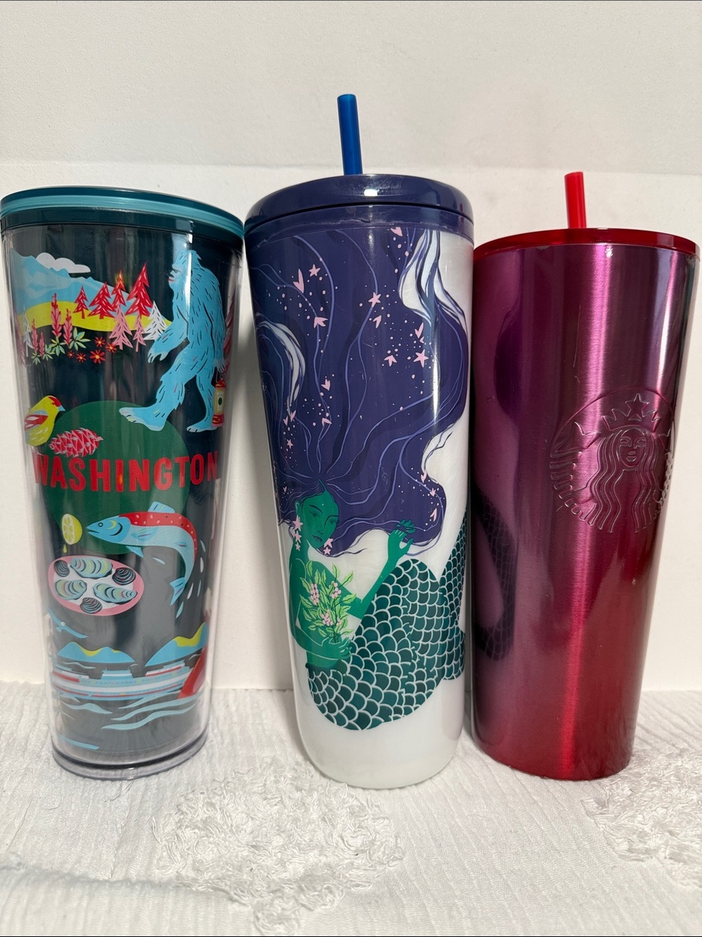 Starbucks Multicolor Illustrated Tumbler Trio - Teal, Purple, Metallic Pink